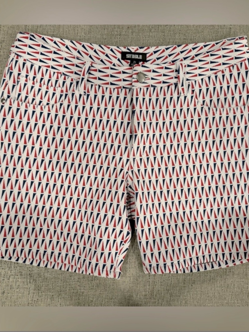 White Red & Navy Geometric Print Men’s Shorts